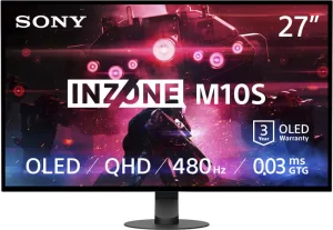 Sony 27” INZONE M10S OLED QHD 480Hz 0.03ms NVIDIA G-SYNC Gaming Monitor with HDR400 (DisplayPort 2.1 UHBR10) - Black