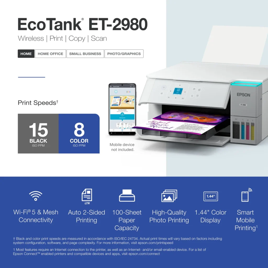 Epson EcoTank ET-2980 Wireless All-in-One Color Supertank Inkjet Printer