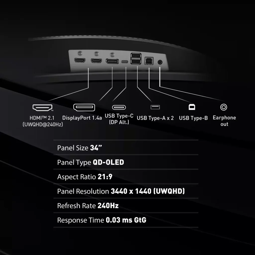 MSI MPG 341CQPX QD-OLED 34″ Curved OLED QHD 240Hz 0.03ms Gaming Monitor