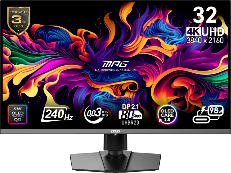MSI MPG 322URX QD-OLED 32″ Quantum Dot OLED UHD 240Hz 0.03ms Gaming Monitor